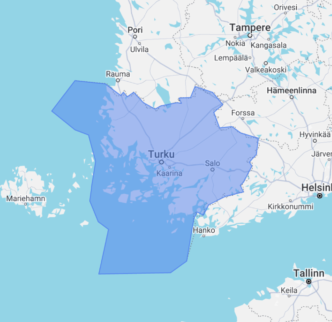 Kartta Varsinais-Suomen alueesta